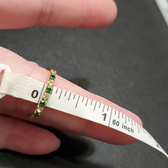 **Final Sale** Gold tone green and clear rhinestone ring size 6.75 - Picture 8 of 9